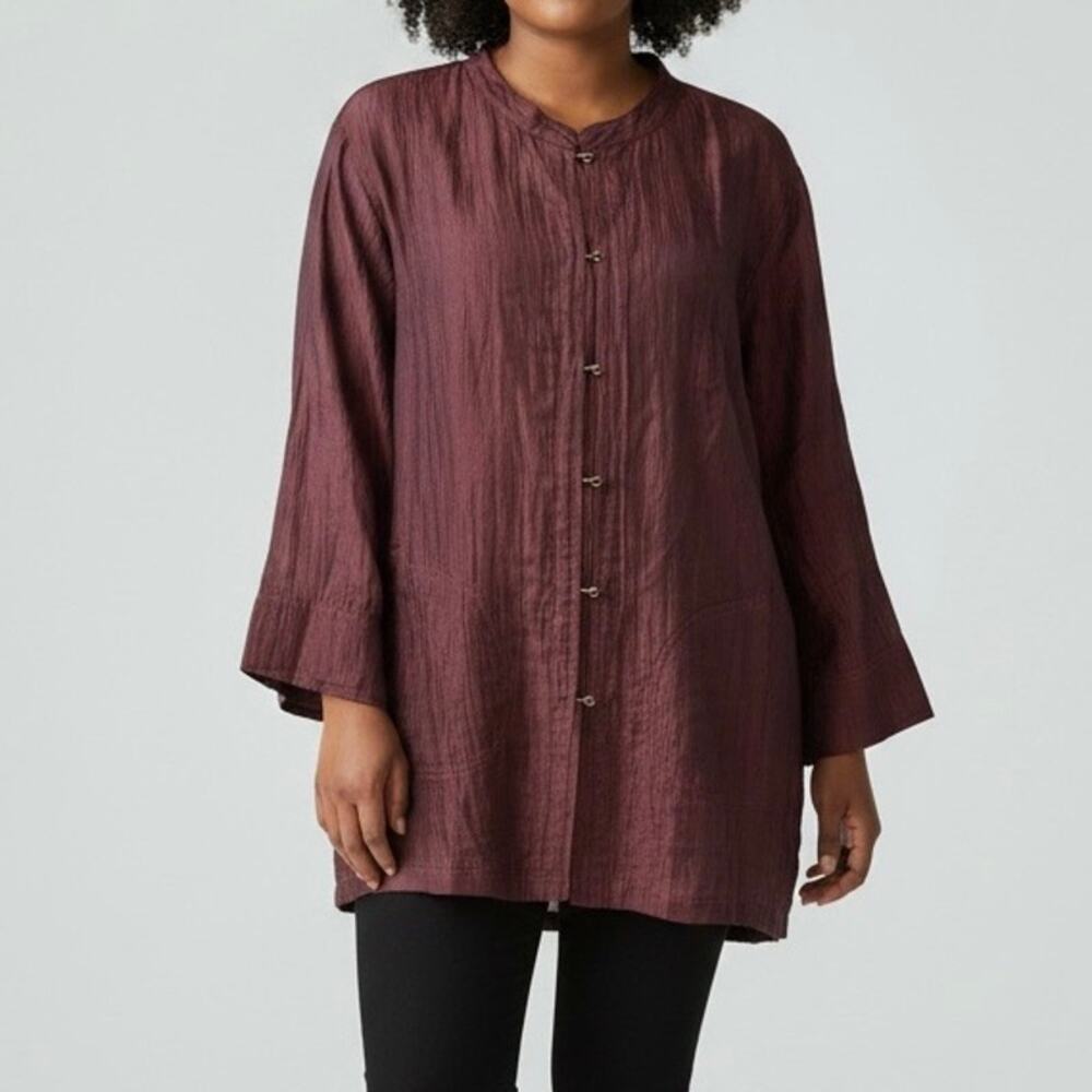 Citron Santa Monica Size 3X Burgundy Linen Shirt